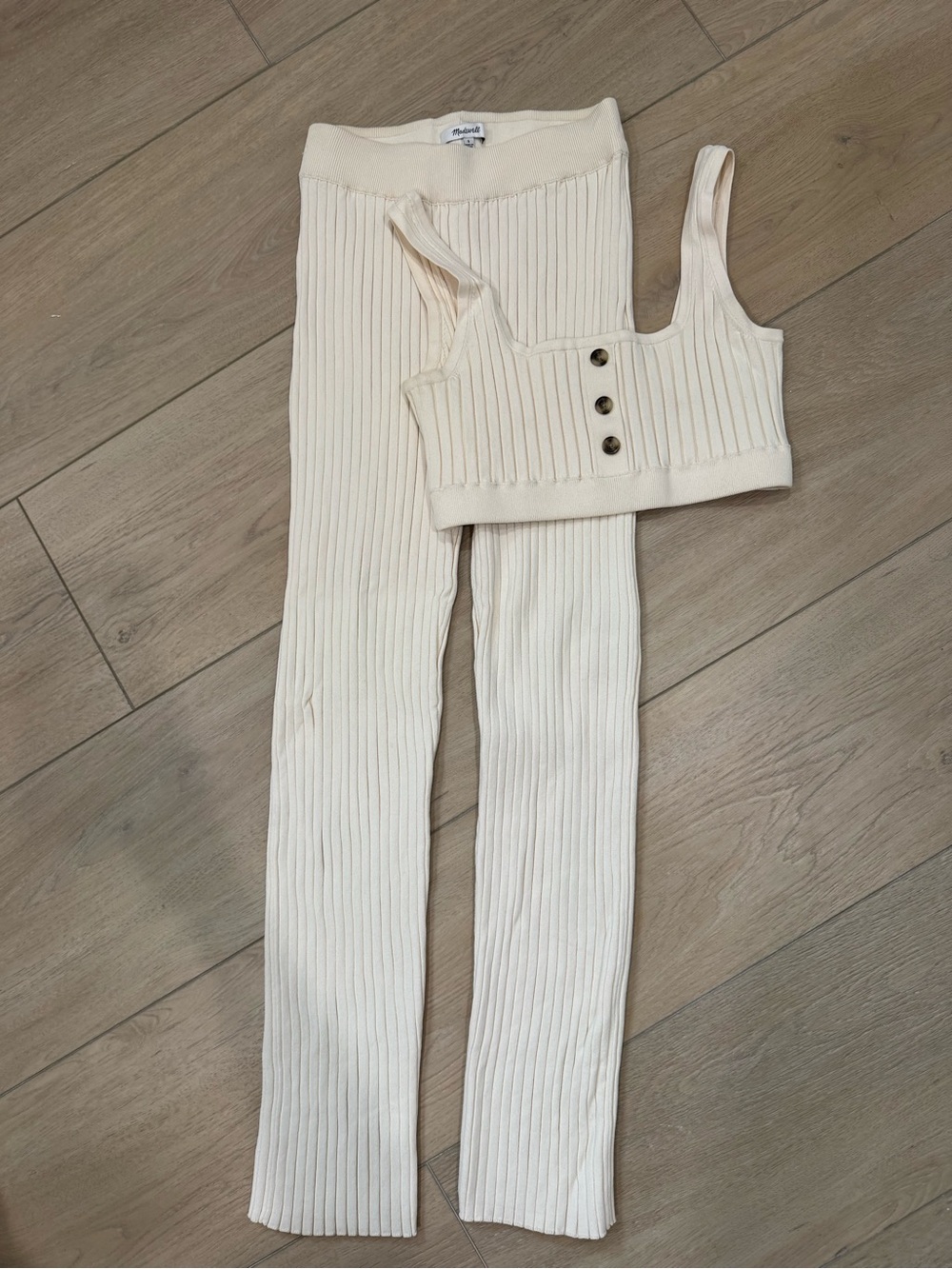Madewell Cream Ribbed Knit Tank & Straight Leg Pants Set